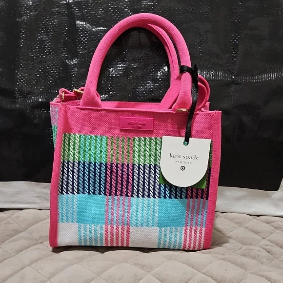 Kate Spade Pink Plaid Tote Bag X TARGET COLLAB - Picture 1 of 7